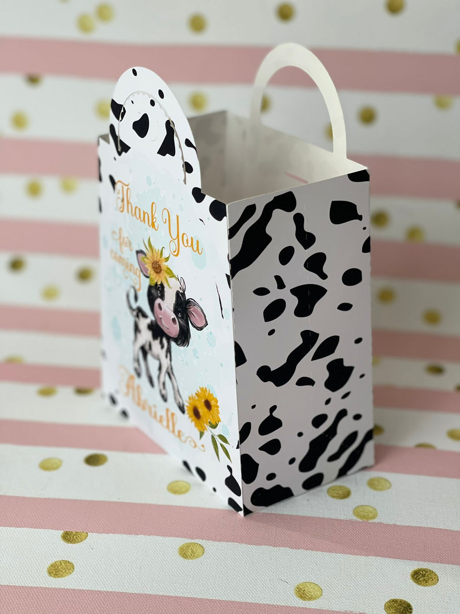 FELTECHELECTR 12pcs Cow Kraft Paper Bag Decorative Bags Cow Party Favors  Cow Print Bags Cow Theme Party Decorations Kraft Bags Animal Earring Bags