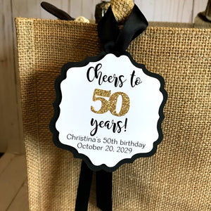 Cheers to 50 years tags ,Personalized  Birthday tags , Birthday favor tags