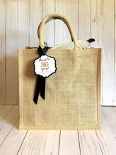 Load image into Gallery viewer, Rustic elegant Jute Bag, Birthday gifts bags, Gift Favor jute bags. Elegant birthday favor bags