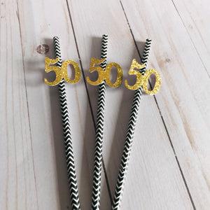 Black and Gold Straws for 50th Party 12CT. 50th Birthday Party Tableware. Any age straws