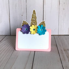 Load image into Gallery viewer, Unicorn placecards, Unicord food tent. Set of 12