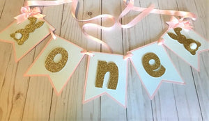 Bunny banner, Bunny first birthday banner, One banner, Photo props banner, Pink and gold banner . Easter birthday