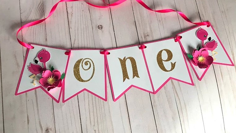 Flamingo banner, Flamingo highchair banner, ONE banner, First Birthday party, Summer party