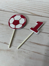 Load image into Gallery viewer, Soccer cupcake topper, Sports cupcake toppers, Sports party theme, Sports party decorations, Soccer table decoration