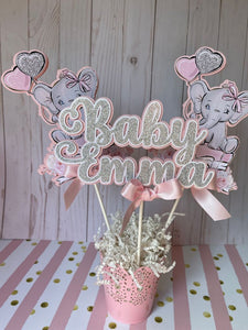 Elephant Baby Shower Cake Topper, Centerpiece, Boy Elephant Baby Shower. Girl Elephant Baby Shower. Baby Shower Party Decoration.