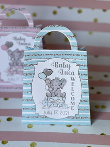 Baby Elephant Treat Bags, Baby Shower Treat Bags, Baby Shower Loop Bags, First Birthday Favor Treat.