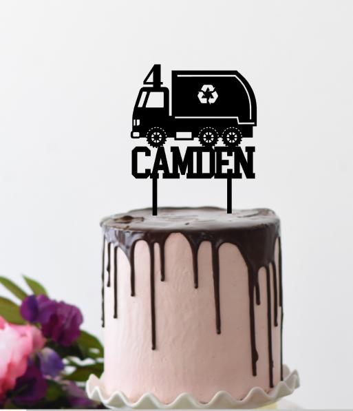 Garbage truck birthday cake topper, Waste Management topper, wooden cake topper, Party supplies, Garbage truck party.