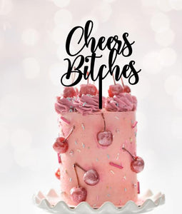 Cheers bitches cake topper, Engaged cake topper, Engaged party, Wedding part, Wooden cake topper.