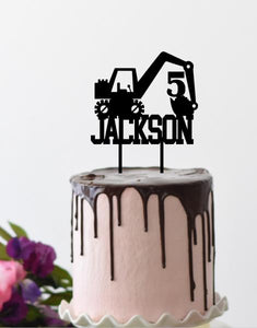 Personalized Construction truck cake topper, Construction Digger cake topper, Construction party decorations, Wooden cake topper