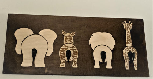 Animal butt hooks sign, Nursery Safari Decor, Safari Room Decoration, Baby Shower Gift. Baby Room decoration