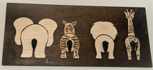 Load image into Gallery viewer, Animal butt hooks sign, Nursery Safari Decor, Safari Room Decoration, Baby Shower Gift. Baby Room decoration
