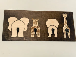 Animal butt hooks sign, Nursery Safari Decor, Safari Room Decoration, Baby Shower Gift. Baby Room decoration