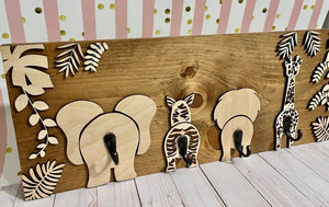 Animal Butt Hooks Sign, Safari Nursery Sign, Nursery Room Decor, Safari Nursery Decor, Baby Shower Gift, First birthday gift.