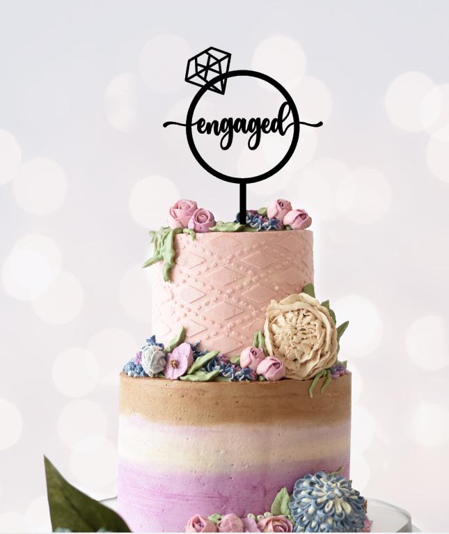 Engaged Cake Topper, Engagement Cake Topper, Engaged party decoration, Wooden cake topper