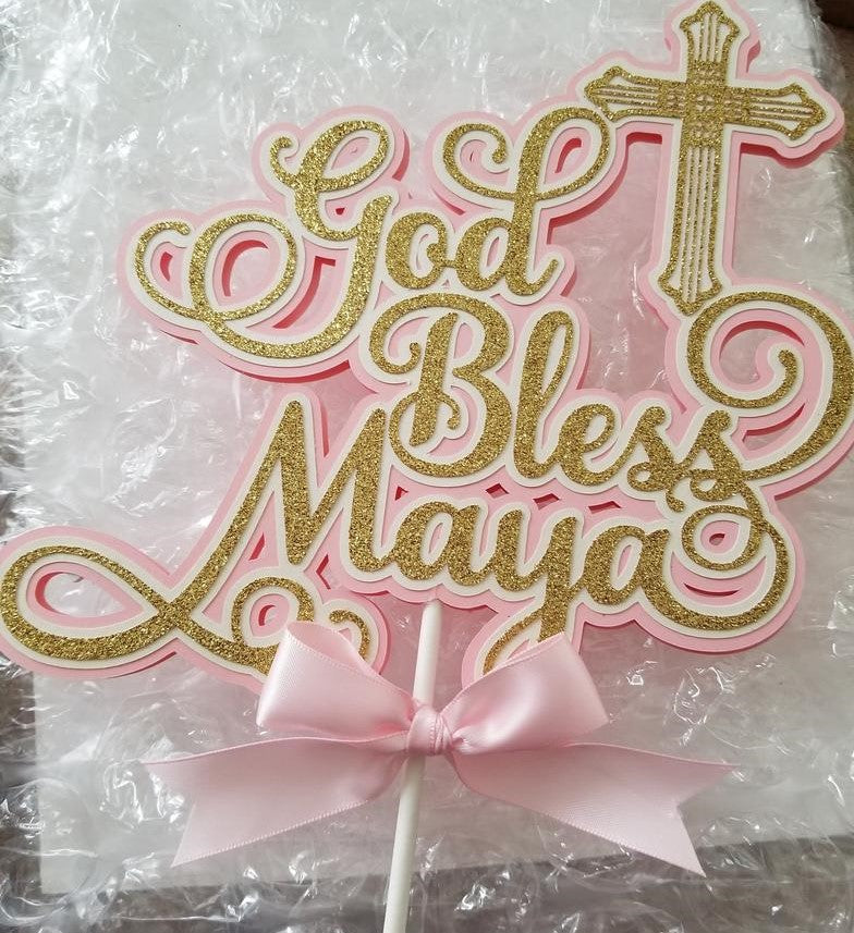 Christening cake topper, Baptism cake topper, First Communion party decoration, First Communion cake topper, Personalized cake topper
