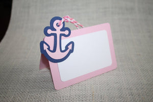 Girl Nautical birthday party, Nautical place cards, Nautical baby shower place cards , Nautical celebration, Anchor placer cards, Set of 12